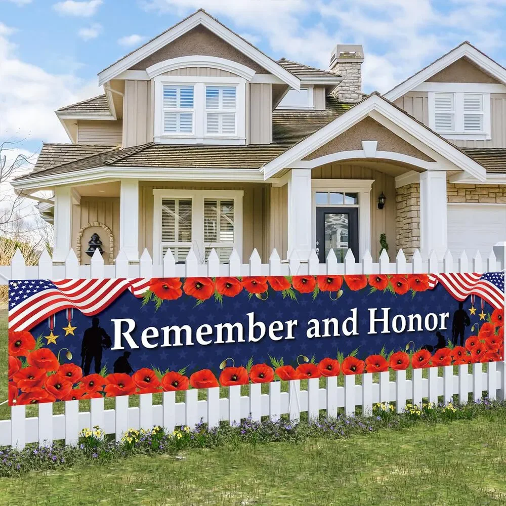 Memorial Day Fence Banner Remember Honor 4th July Patriotic Yard Decor
